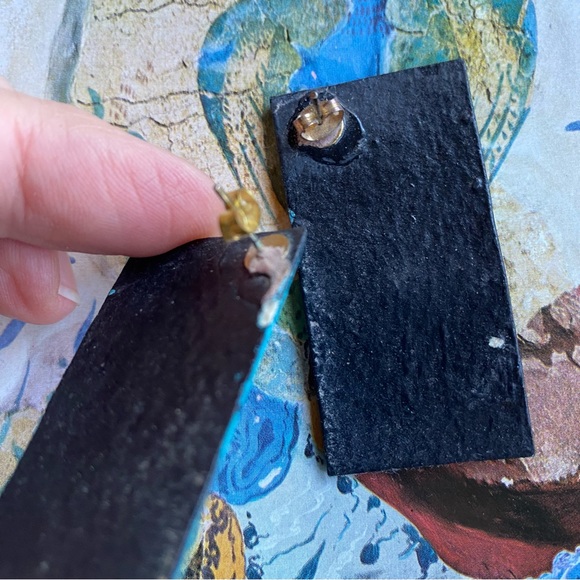 Vintage 80’s pop art turquoise and black rectangle earrings, very lightweight - Picture 2 of 4